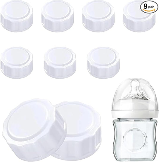 Travel Bottle Caps Compatible with Avent Bottles-Baby Bottle Lid-Bottle Lids Replacement-Travel Caps-Rewritable Sealing Discs for Avent Wide Mouth Bottles (9-PCs)