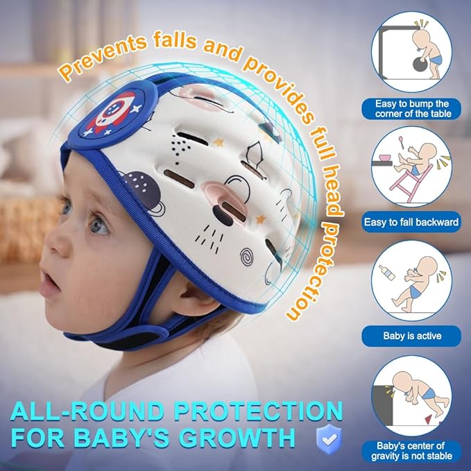 Rocket Baby Helmet - Soft Cushion Head Protector for Crawling, Walking Infants (Blue, 6-12 Months)