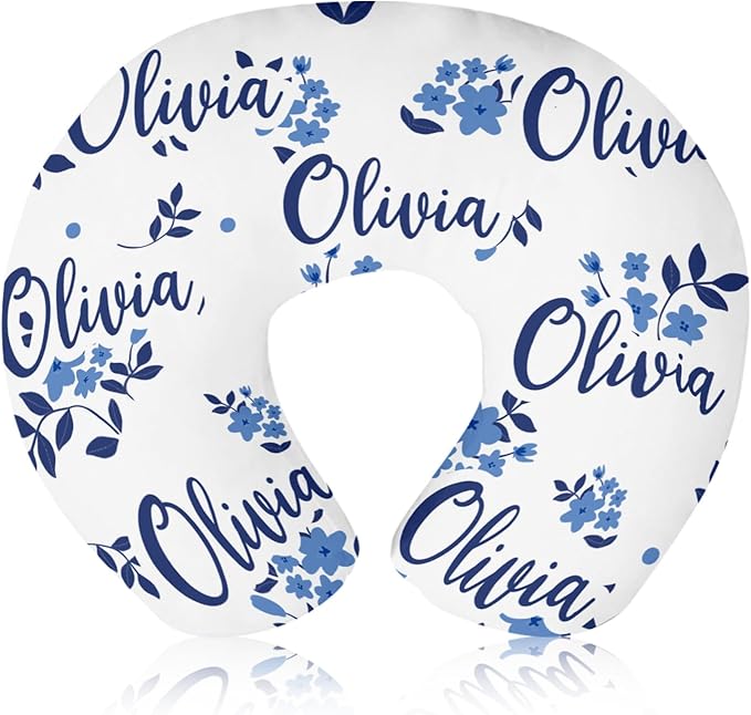 Customizable Flowers Baby Nursing Pillow Cover - Add Your Baby's Name, Ultra-Soft Stretch Fabric, Fits Standard Nursing Pillows, Ideal for Baby Showers Style 24