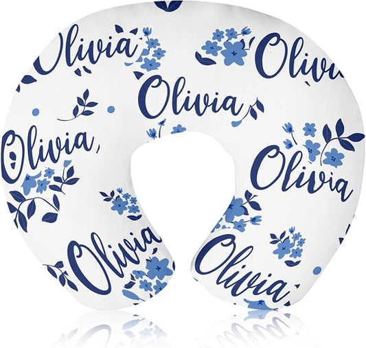 Customizable Flowers Baby Nursing Pillow Cover - Add Your Baby's Name, Ultra-Soft Stretch Fabric, Fits Standard Nursing Pillows, Ideal for Baby Showers Style 24
