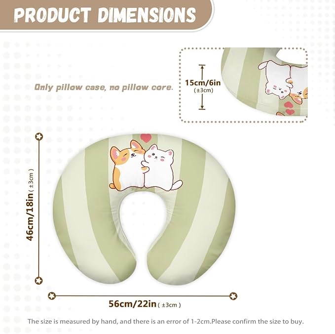 Light Green Stripes Nursing Pillow Covers for Bebe Girls and Boys Breathable Nursing Pillow Slipcover Baby Pillow Cover Feeding Position Support,Kitten Puppy(Cover Only)