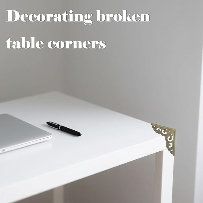 Metal Corner Protector - 4 Pcs Metal Furniture Corner Protectors for Tables, Cabinets & Shelves, Decorative Safety Covers for Damaged Corners