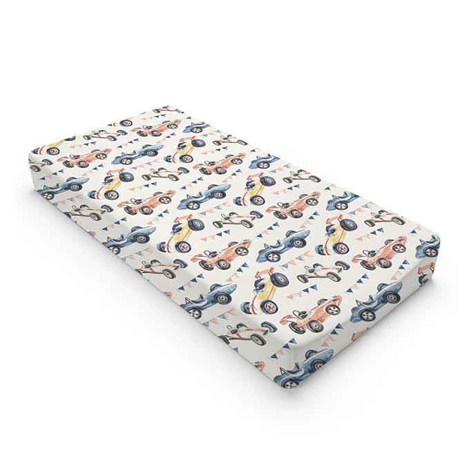 Watercolor Racing Car Transportation Baby Changing Pad Cover,Unisex Car Nursery Diaper Changing Table Pad Mat Sheet for Boys Girls-16x32