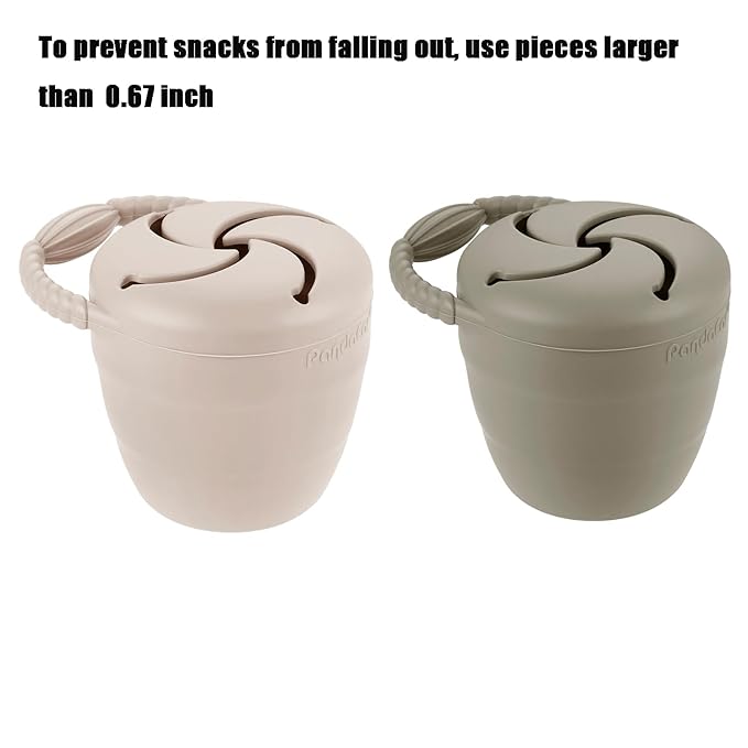 PandaEar Silicone Snack Containers, Collapsible Toddler Snack Cups Spill Proof Food Catcher for Toddler Baby, Pack of 2 (Light Tan/Walnut)