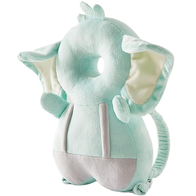 Baby Walker Head Protector Toddler Adjustable Baby Head Protection Backpack Wear Safety Pad (Green Elephant)