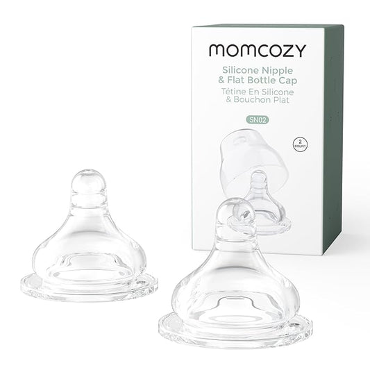 Momcozy Soft Baby Nipple Premium Natural Flow Silicone for Wide-Neck Bottles, BPA-Free, Perfectly Compatible with Momcozy Breast Milk Cooler, Medium (Pack of 2)