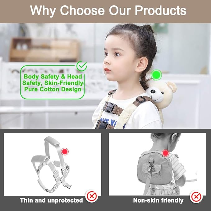 New Berhapy 3 in 1 Bear Toddler Safety Harness Backpack, Children's Walking Leash Strap for Boys and Girls (super soft bear)