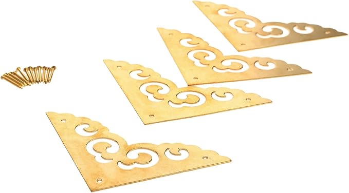dophee 4Pcs 2.5" Brass Flat Corners Bracket, Retro Table Corner Cover Protectors for Box Cabinet Desk Book Frame Scrapbook Album Bookshelf Decoration Furniture Hardware with Mounting Nails, Brass