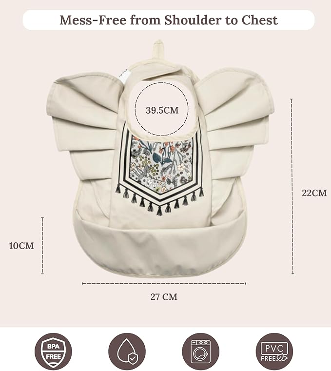 CuddoBaby Baby Bibs, Waterproof Feeding Bib with Large Pocket, Mess Proof, Wide Fit Adjustable, Quick Dry Food Catcher