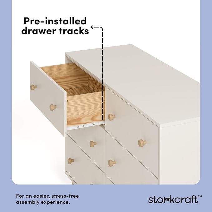 Storkcraft Texas 6 Drawer Dresser (Frosted Oat/Driftwood) – GREENGUARD Gold Certified Baby Dresser, Interlocking Drawer System for Nursery & Kids’ Bedroom, Brown Chest for Kids Bedroom