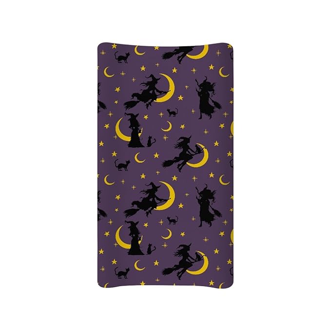 Witch Moon Changing Pad Cover Comfy Cozy Soft Diaper Change Table Sheets Halloween Purple Baby Girls Changing Pad Protectors Covers, One Size