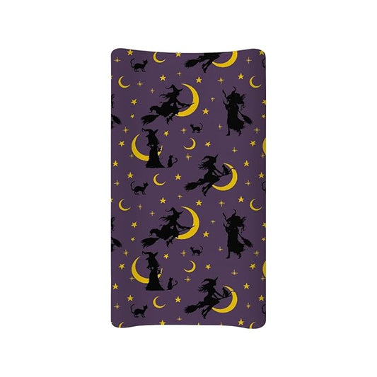 Witch Moon Changing Pad Cover Comfy Cozy Soft Diaper Change Table Sheets Halloween Purple Baby Girls Changing Pad Protectors Covers, One Size