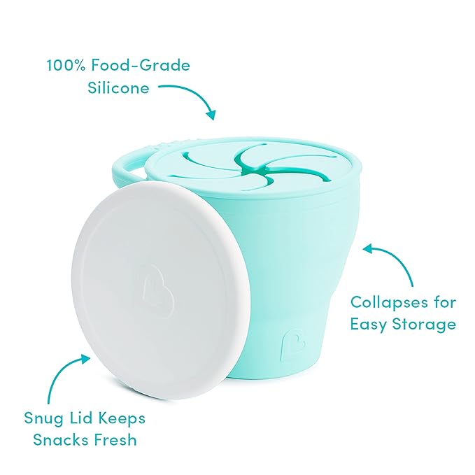 Munchkin Snack Catcher Toddler Snack Cup with Lid, Silicone, Collapsable, Mint
