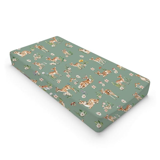 Spring Animal Changing Pad Cover Deer Mushroom Flowers Leaves Forest Baby Nursery Diaper Changing Pad Sheets for Boy Girl Soft Breathable Stretch Fitted Changing Table Sheets Mats 32''x16''