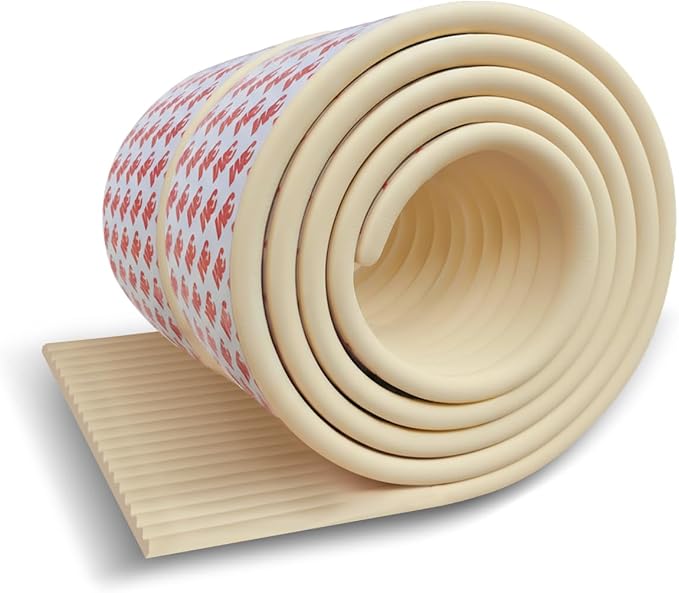 W Wide Edge Protector Strip Extra Thick Baby Proofing Bumper Guard with Strong Adhesive Child Safety for Table Desk Bed Cabinet Furniture in Home and Nursery (Beige White)