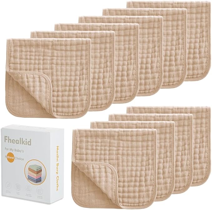 Muslin Burp Cloths Sets Newborn Baby Boy Essentials Must Haves 100% Cotton 10 Pack 20" X 10",6-Layer Baby Bibs & Burp Cloths for Baby Drool and Messes - Soft (APRICOT11, 10 - Pack 20"X10")