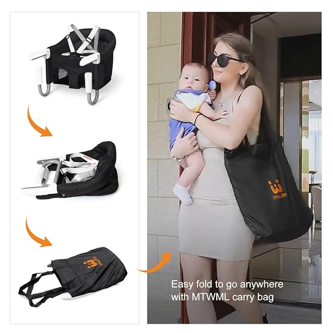 MTWML Portable High Chair for Table,Hook On High Chair that Attaches to Table,Space Saver Clip On Counter Seat for Baby,Easy Clean Baby Feeding Clamp Seat with Carry Bag for Travel(Pure-Black)