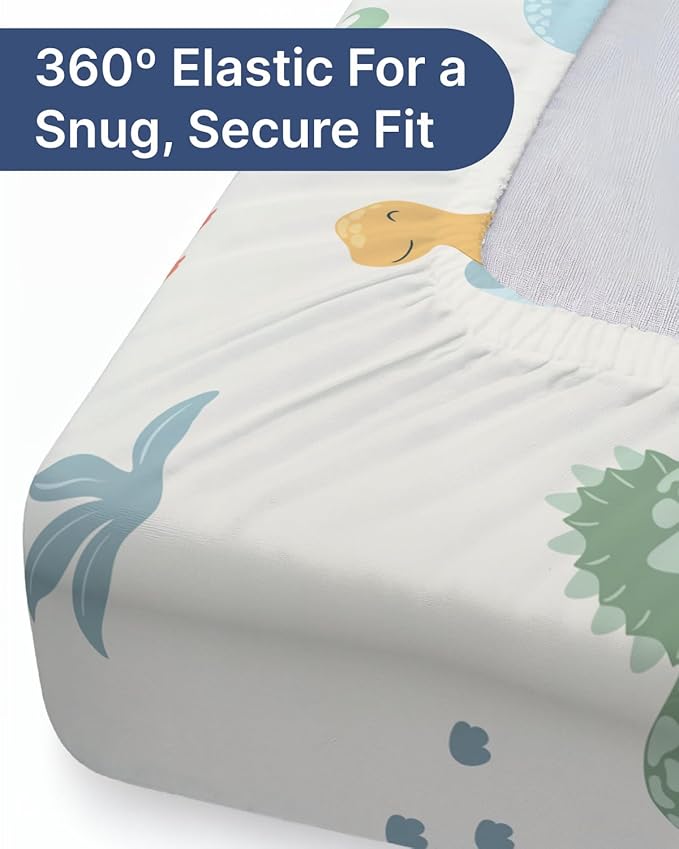 Baby Crib Sheets for Boys & Girls - Pack of 2 Fitted Microfiber Crib Sheets for Standard Crib & Toddler Mattress - Soft, Breathable & Wrinkle Free - Machine Washable, Oeko Tex - 52x28x8in - Dino Land