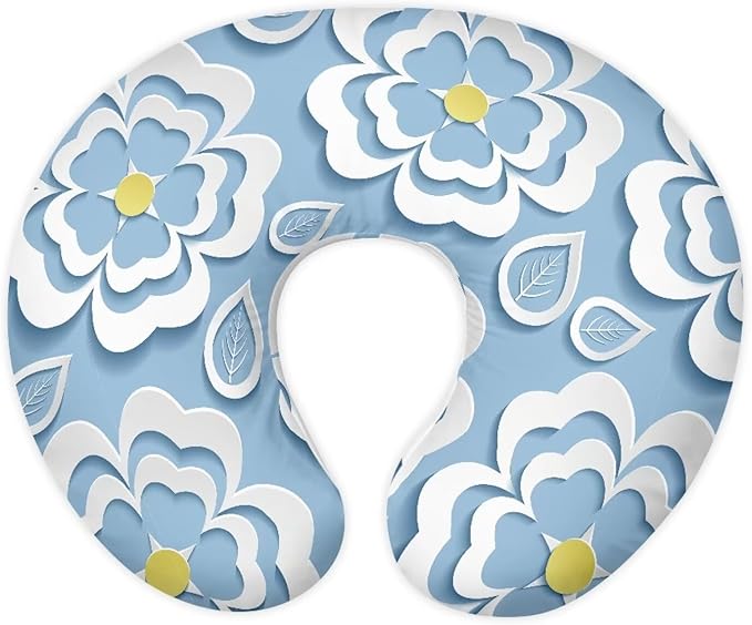 Nursing Pillow Cover Stretchy，Breastfeeding Pillow Slipcover for Baby Boys & Girls,Nursing Pillow Case for Newborn，Soft Fabric Fits Snug On Infant, Washable & Breathable,White Flower Leaf