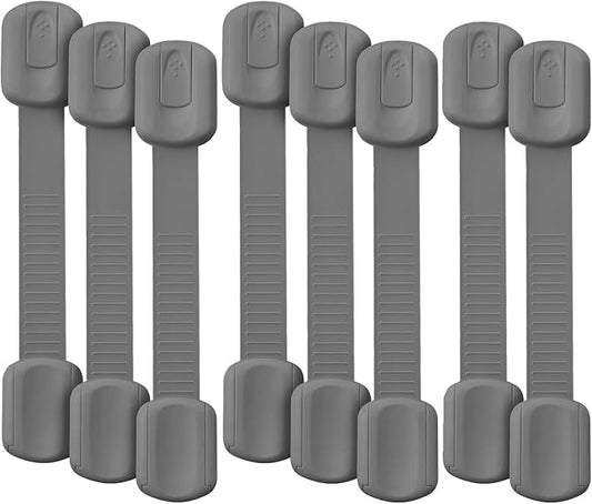 Bates- Child Safety Strap Locks, 8 Pack, Gray, Baby Cabinet Locks with Adjustable Strap Length
