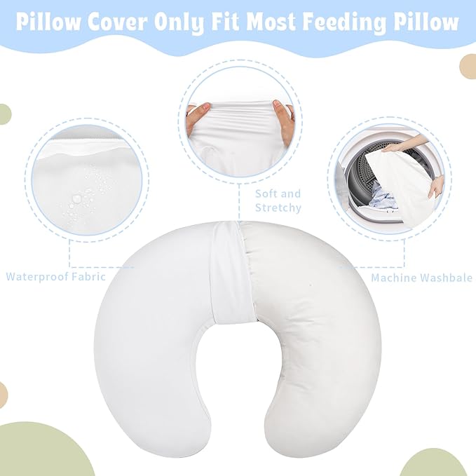 Hooyax Baby Waterproof Nursing Pillow Cover, Stretchy Nursing Covers for Breastfeeding Pillows, Adorable Infant Feeding Pillow Slipcover for Baby Boy and Girls (White)