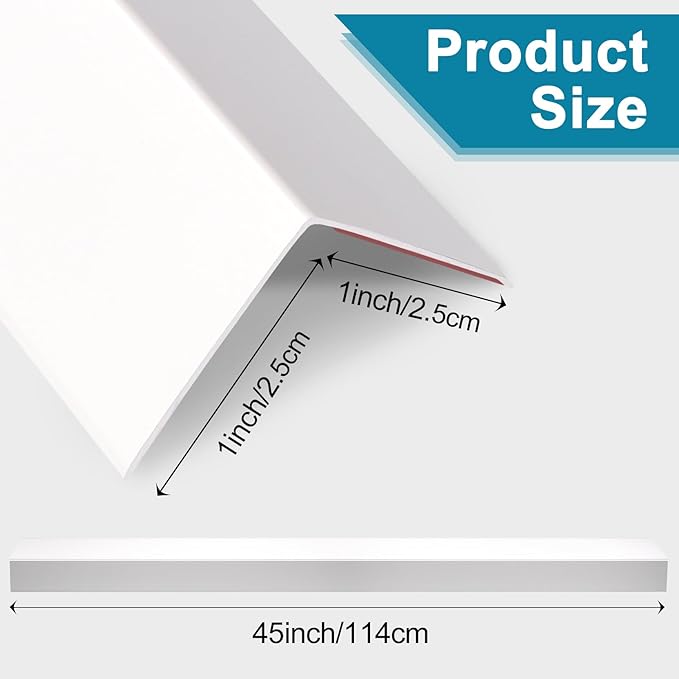 Raytano 4Pcs 45" L ×1" W Self Adhesive Metal Corner Protectors, Modern Aluminum Wall Corner Guards for Wall Door Furniture Cabinet Baseboard Frame Protection and Decoration (Size:45" x 1",White)
