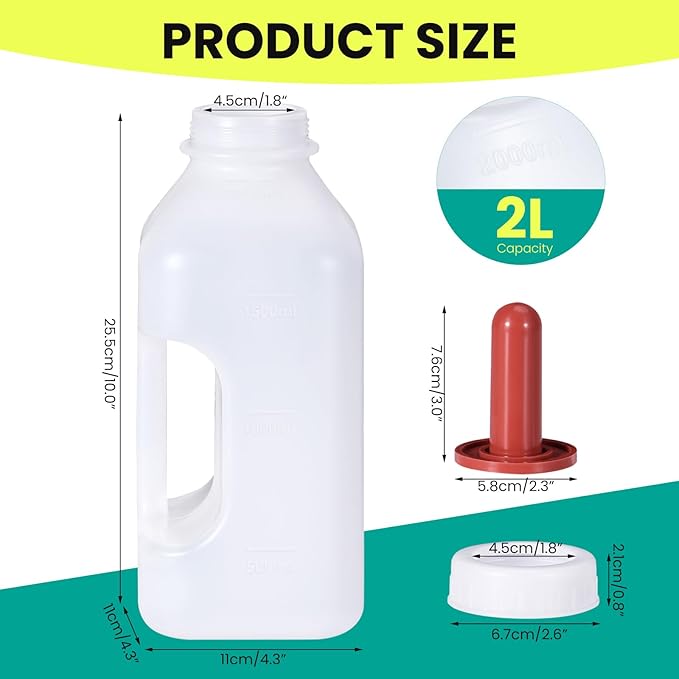 Screw Nipple Calf Bottle 2 Quart,Calf Feeding Device with Rubber Nipple & Cap,Calves Nursing Milk Feeding Bottle with Handle Livestock Supplie