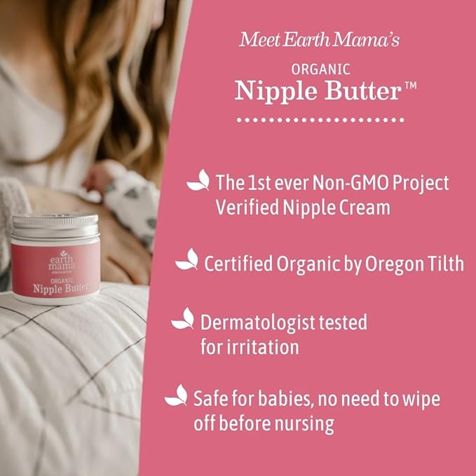 Earth Mama Organic Nipple Butter™ | Nipple Cream Safe for Breastfeeding | Postpartum Essentials for Nursing | Non Lanolin Nipple Cream, 2 fl oz (2-Pk) (Pack of 2)