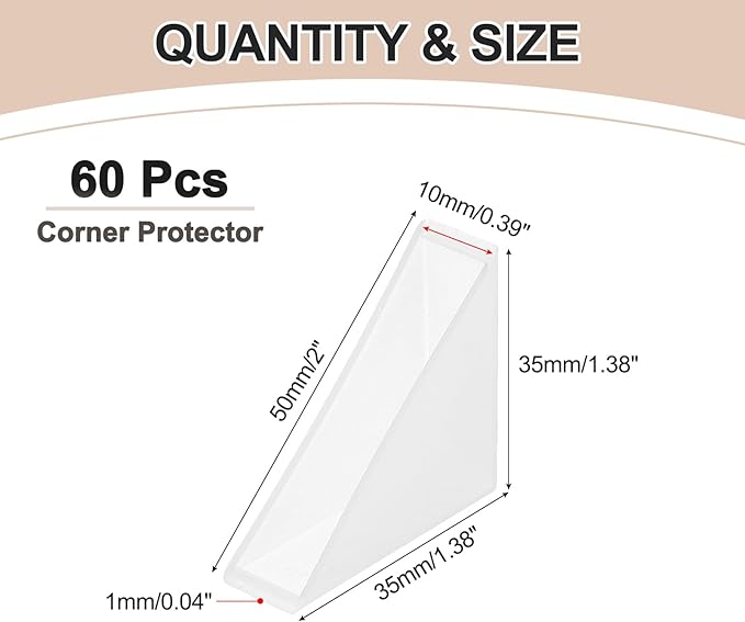uxcell 60Pcs Triangle Glass Corner Protector, 0.39 x 1.38 Inch Plastic Glass Table Corner Protector Transport Corner Guard for Glass, Ceramics, Wood, and Steel(Right Angle, Clear)