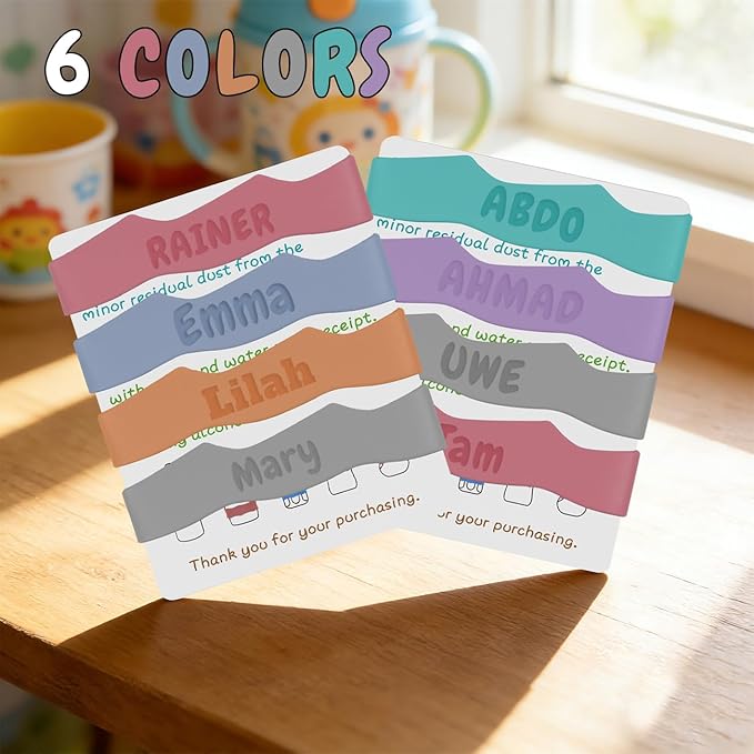 4 Pack Baby Bottle Labels Personalized, Custom Silicone Water Bottle Name Bands for Daycare Reusable, Laser Engraving Bottle Name Tags, Waterproof Customized Kids Cups Grip Straps for School