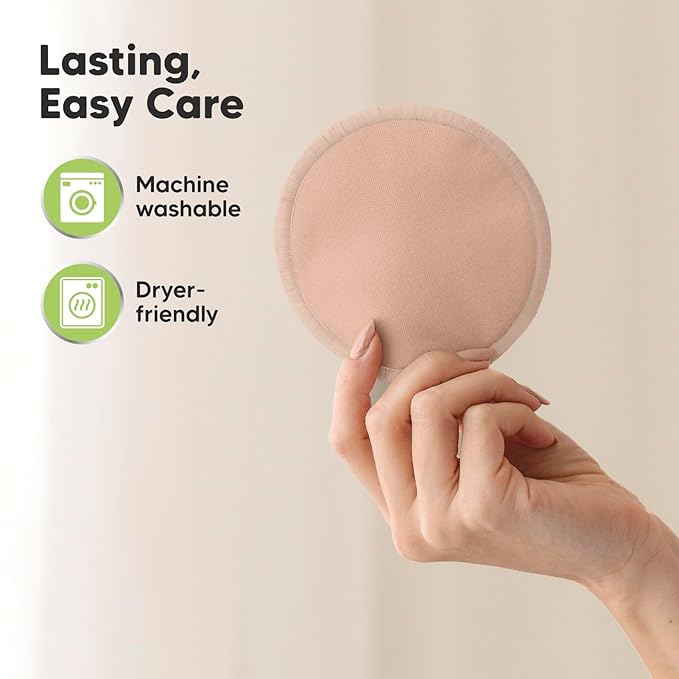 14-Pack Reusable Nursing Pads for Breastfeeding-Soft & Absorbent 4-Layers Washable Breast Pads for Leaking Milk,Viscose from Bamboo Breastfeeding Essentials,Nipple Covers(Neutrals, L 4.8")