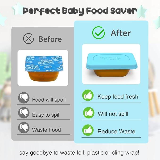 Morlike Baby Food Lids Compatible with Gerber Food Containers, Silicone Container Lid for Baby Food Storage, Reusable and Dishwasher Safe, BPA Free - Lids Only (4 Pack, 4 Color)