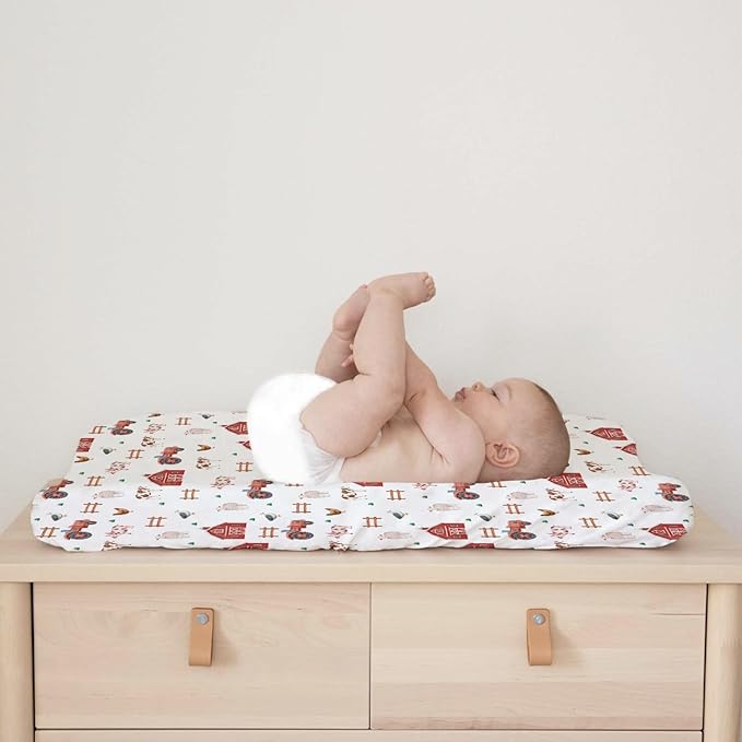 Watercolor Farm Animals Changing Pad Cover Retro Barn Chicken Pig Hen Duck Windmill Tractor Diaper Change Table Cover Sheets for Boys Girls Soft Stretchy Fitted Changing Mat Sheets 32''x16''