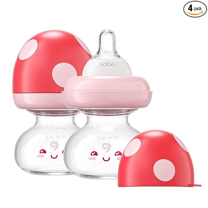 YOHKOH Newborn Glass Baby Bottles with Slow Flow Nipple for 0+ Months, Wide Neck Feeding Bottle, 2.7oz/80ml (Red, 2.7oz (Pack of 2))