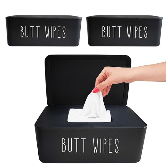 Moorfowl 3 Pack Baby Wipe Holder 7.28" L * 4.80" W * 2.75" Butt Wipes Dispenser for Bathroom Flushable Wipes Container Simple Aesthetic Diaper Wipes Holder