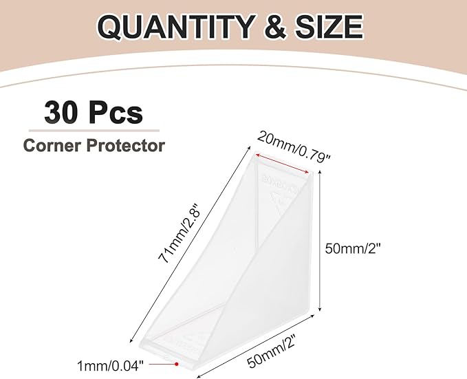 uxcell 30Pcs Triangle Glass Corner Protector, 0.79 x 2 Inch Plastic Glass Table Corner Protector Transport Corner Guard for Glass, Ceramics, Wood, and Steel(Right Angle, Clear)