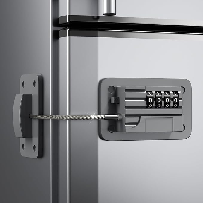Ougourim Upgraded Combination Fridge Lock for Child Safety, Keyless Refrigerator & Freezer Lock with Code for Kids, Grey