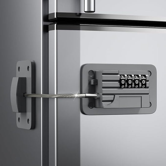 Ougourim Upgraded Combination Fridge Lock for Child Safety, Keyless Refrigerator & Freezer Lock with Code for Kids, Grey