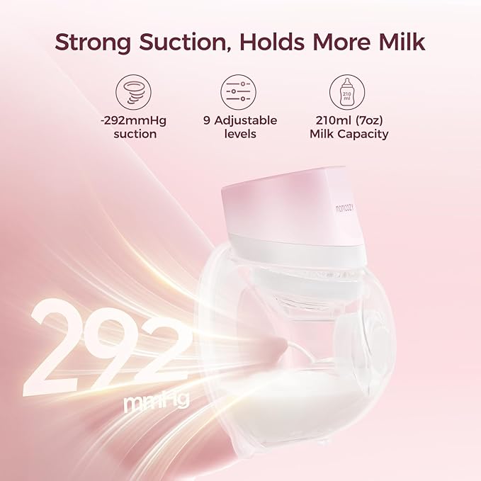 Momcozy Breast Pump S12 Pro Quick, Hands-Free Wearable & Wireless Pump, with DoubleFit Hybrid Flange, 3 Modes & 9 Levels Electric Pump Portable, Smart Display, 24mm Flange, 2 Count, Cozy Pink