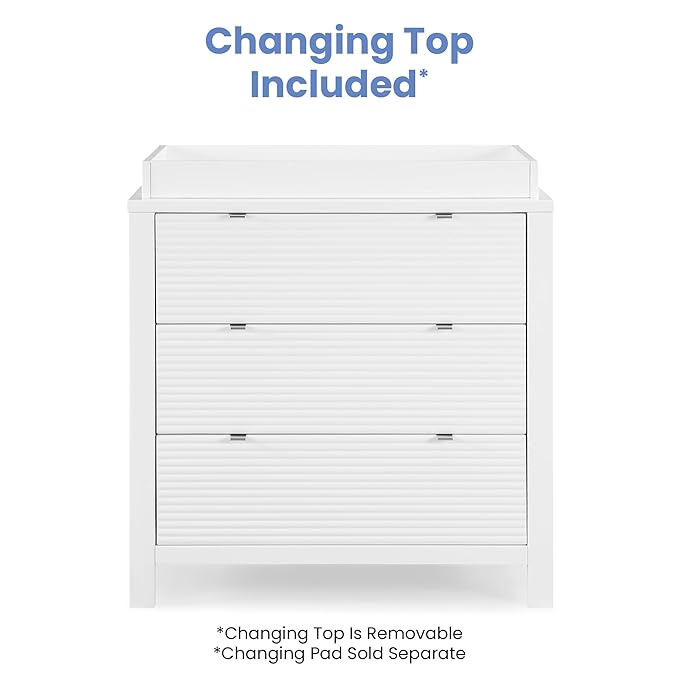 Delta Children Cassie 3 Drawer Dresser with Changing Top and Interlocking Drawers, Bianca White