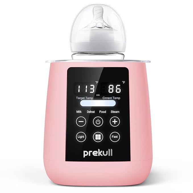 Bottle Warmer, prekull Fast Baby Bottle Warmer with Accurate Temp Control for Breastmilk, Formula, 48H Thermostat Milk Warmer with Thaw, Night Light, Multifunctional Bottle Warmer for All Bottles-Pink