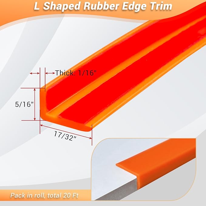 Rubber Edge Corner Trim, Self Adhesive L Shaped Edge Guard for Tile, Small Size Peel and Stick Edge Protectors, Wall and Furniture Edges, Orange Color, 20Ft