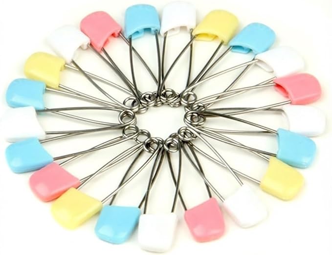 50PCS Baby Safety Pins 2.2'', Stainless Steel Cloth Diaper Pins with Locking Heads, Assorted Color Nappy Pins for Prefolds, Flats, Laundry, Sewing & Craft Projects