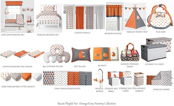 Bacati - Playful Fox Orange/Grey Nursing Pillow Cover Ultra-Soft 100% Cotton Fabric in a Fashionable Two-Sided Design, Fits All Hugster Nursing Pillows and Positioners (Nursing Pillow Cover ONLY)