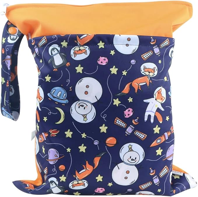 Grab and Go Waterproof Washable Reusable Diaper Wet Dry Cloth Diaper Bags, Winter overture