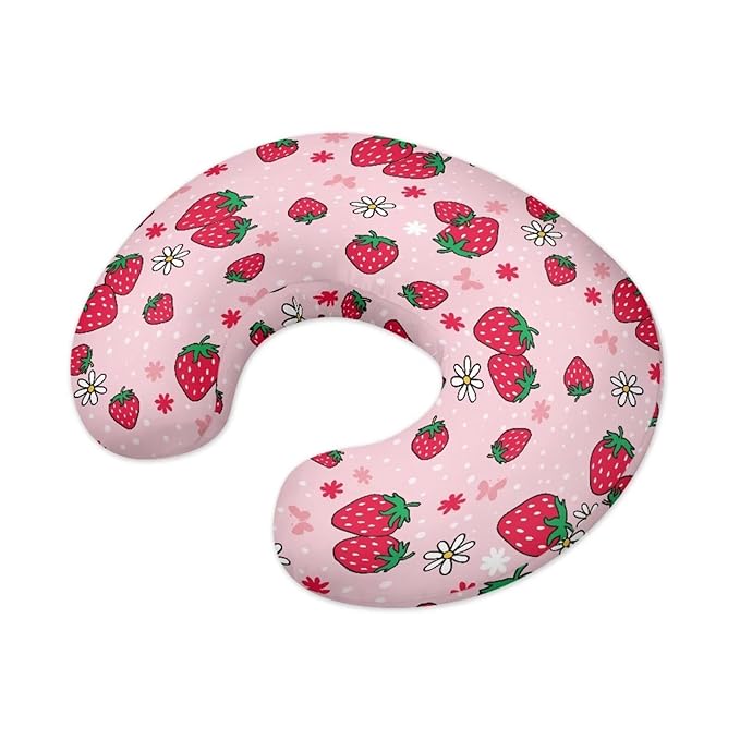 Pillow Cover Girls Baby, Breastfeeding Pillow Cover for Baby, Snug Fits Newborn Nursing Pillow Case, Super Soft Breathable, Pink Strawberry