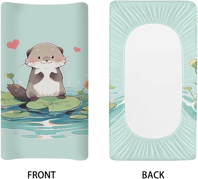 Heart Otter Changing Pad Covers, Ultra Soft Baby Diaper Change Table Non Slip Contoured Pad Covers for Baby Boys Girls