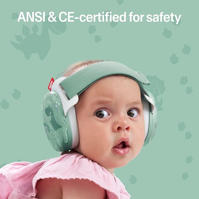Alpine Muffy Baby Comfort - Protects Hearing for Babies and Toddlers - CE & ANSI Certified - Headband for Safe fit & Comfort - Adjustable for Ages 3-48 Months - 24dB Sound Reduction, Dinos