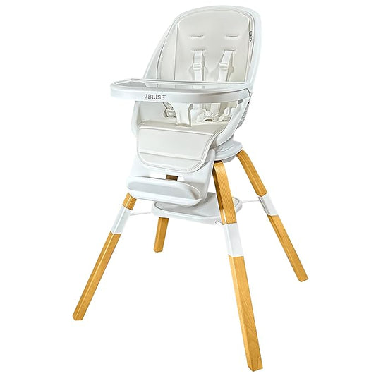 TruBliss Turn-A-Tot High Chair for Babies and Toddlers, 2 in 1 Wooden Portable Baby Feeder or Adjustable Child's Seat with 360 Degree Swivel, Removable Tray, and Pad (Cream)