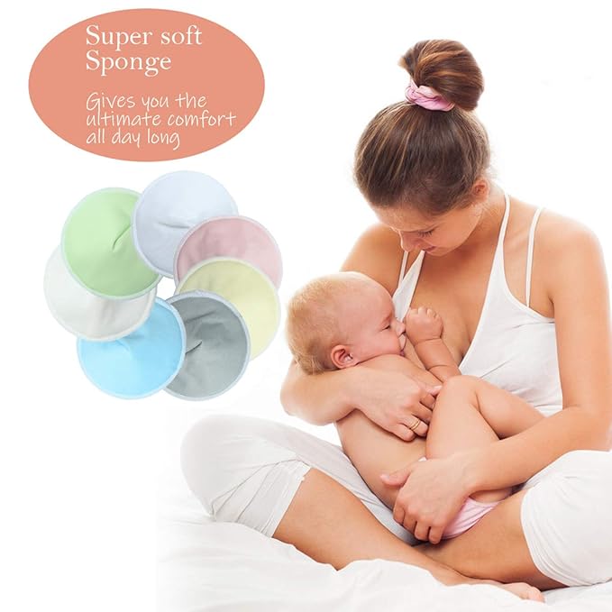 16 Pack Organic Nursing Pads with Laundry Bag, Reusable Breast Pads Nipple Pads, Leak-Proof, Washable Nipplecovers for Breast Feeding (Medium, 3.9")